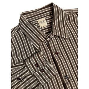 Bke Contour Mens Large Brown Striped Long Sleeve Button‎ Up Shirt